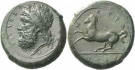 Syracuse. Dilitron, circa 344-337 or 332, Æ 20.01 g. ΖΕΥΣ ΕΛ[ΕΥΘΕ]ΡΙΟΣ Laureate head of Zeus l. Rev. ΣΥΡΑ – K Horse prancing l., in exergue ΟΣΙΩ and t...