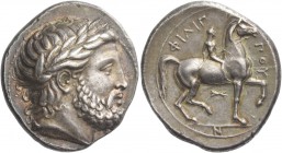 Kings of Macedonia, Philipp II, 359 – 336. Tetradrachm, Pella circa 342-336, AR 14.44 g. Laureate head of Zeus r. Rev. ΦΙΛΙΠ - ΠΟΥ Horseman at pace r....