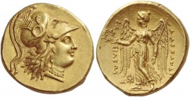 Alexander III, 336 – 323 and posthumous issues. Stater, Babylon circa 325-323, AV 8.30 g. Head of Athena r., wearing crested Corinthian helmet, bowl d...