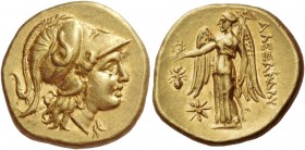 Alexander III, 336 – 323 and posthumous issues. Stater, uncertain mint in Greece or Macedonia circa 310-275, AV 8.60 g. Head of Athena r., wearing cre...