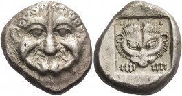 Attica, Athens. Tetradrachm of the "Wappenmünzen series" circa 515, AR 17.15 g. Gorgoneion with open mouth and protruding tongue. Rev. Facing head and...
