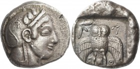 Attica, Athens. Decadrachm, circa 467-465, AR 41.98 g. Head of Athena r., wearing crested helmet, earring and necklace; bowl ornamented with spiral an...