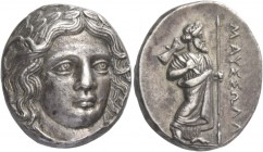 Dynasts of Caria, Maussolus, 377 – 353. Tetradrachm, Halicarnassus after 367, AR 15.11 g. Laureate head of Apollo facing three-quarters r. Rev. ΜΑΥΣΣΩ...
