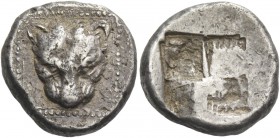 Samos. Didrachm, circa 512, AR 5.92 g. Panther’s head facing within dotted square frame. Rev. Quadripartite incuse, partially filled. Barron, Samos p....