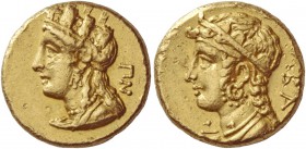 Salamis, King Pnytagoras, circa 351 – 331. Stater, circa 351-331, AV 8.23 g. Draped bust of Aphrodite l., wearing turreted crown, triple-pendant earri...