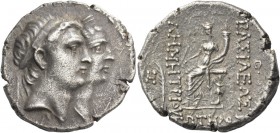Seleucid Kings, Demetrius I Soter, 162 – 150. Tetradrachm, Seleucia on the Tigris 161-150, AR 15.97 g. Jugate busts r. of Demetrius I, diademed, and L...