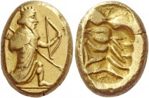Persia, Achaemenids Kings. Daric, mid-fourth century BC, AV 8.29 g. The Great King kneeling r., holding bow and spear. Rev. Oblong incuse with striate...