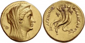 Ptolemy II Philadelphos, 285 – 246. In the name of Arsinoe II. Octodrachm, Alexandria circa 253/2-246, AV 27.79 g. Veiled and diademed head of Arsinoe...