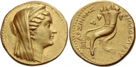 Ptolemy II Philadelphos, 285 – 246. In the name of Arsinoe II. Octodrachm, Tyre circa 244-243, AV 27.56 g. Veiled and diademed head of Arsinoe II r. R...