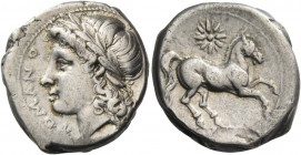 Didrachm, Neapolis circa 276-270, AR 7.29 g. ROMANO Laureate head of Apollo l. Rev. Horse galloping r.; above, star of sixteen rays. Sydenham 4. RBW 9...