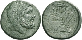 Semis, Sicily circa 214-212, Æ 26.68 g. Laureate head of Saturn r.; behind, S. Rev. ROMA Prow r.; above, corn-ear and below, S. Sydenham 195a. Crawfor...