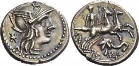 Anonymous series with elephant’s head. Denarius 128, AR 3.84 g. Helmeted head of Roma r.; behind, Ú. Rev. Goddess in biga r., holding sceptre and rein...