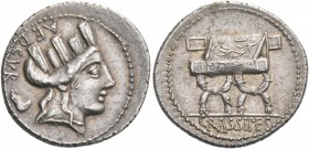 P. Fourius Crassipes. Denarius 84, AR 3.97 g. AED·CVR Turreted head of Cybele r.; behind, foot upwards. Rev. Curule chair inscribed P·FOVRIVS; in exer...
