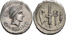 C. Norbanus. Denarius 83, AR 3.87 g. C·NORBANVS Diademed head of Venus r.; behind, VII. Rev. Prow-Stem, fasces with axe, caduceus, and corn ear. Babel...