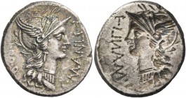 L. Cornelius Sulla Imperator with L. Manlius Torquatus Proquaestor. Brockage denarius, mint moving with Sulla 82, AR 3.85 g. L·MANLIT – [P]RO Q. Helme...