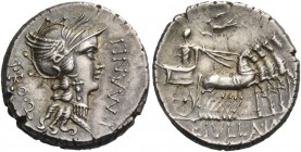 L. Cornelius Sulla Imperator with L. Manlius Torquatus Proquaestor. Denarius, mint moving with Sulla 82, AR 3.88 g. L·MANLI – PRO Q. Helmeted head of ...
