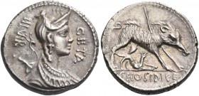 C. Hosidius C. f. Geta. Denarius 68, AR 3.96 g. GETA – III·VIR Diademed and draped bust of Diana r., with bow and quiver over shoulder. Rev. Boar r. w...
