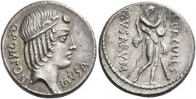 Q. Pomponius Musa. Denarius 66, AR 3.91 g. Q·POMPONI – MVSA Head of Apollo r., hair tied with band. Rev. HERCVLES – MVSARVM Hercules standing r., wear...