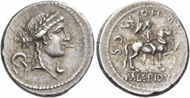M. Lepidus. Denarius 61, AR 4.02 g. Laureate and diademed female head r.; behind, wreath and below chin, simpulum. Rev. [AN·XV] PR·H·O·C·S Horseman r....