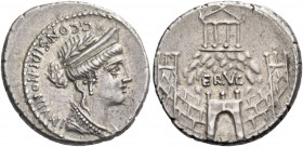 C. Considius Nonianus. Denarius 57, AR 4.04 g. C·CONSIDI·NONIANI Diademed and laureate bust of Venus r.; below chin, S·C. Rev. ERVC above gate in wall...