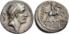 L. Marcius Philippus. Denarius 56, AR 4.03g. Diademed head of Ancus Marcius r.; behind, lituus and below, ANCVS. Rev. PHILIPPVS Equestrian statue stan...