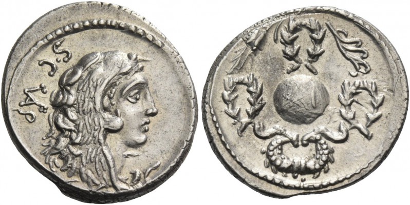 Faustus Cornelius Sulla. Denarius 56, AR 4.03 g. Head of Hercules r., wearing li...