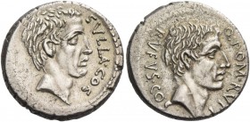 Q. Pompeius Rufus. Denarius 54, AR 3.80 g. SVLLA·COS Head of Sulla r. Rev. Q·POM·RVFI Head of Q. Pompeius Rufus r.; behind, RVFVS·COS. Babelon Corneli...