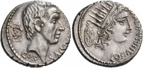 C. Coelius Caldus. Denarius, AR 3.84 g. C·COEL·CALDVS Head of C. Coelius Caldus r.; below, COS and, behind, tablet inscribed L·D. Rev. CALDVS·IIIVIR H...
