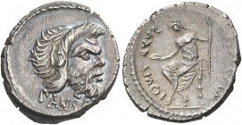 C. Vibius C.f. Cn. Pansa Caetronianus. Denarius 48, AR 3.58 g. Mask of bearded Pan r.; below, PANSA. Rev. [C·VIBIVS·C·F·C·N] – IOVIS AXVR Jupiter, lau...