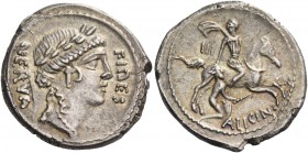 A. Licinius Nerva. Denarius 47, AR 3.89 g. FIDES – NERVA Laureate head of Fides r. Rev. Horseman galloping r., dragging with r. hand naked warrior who...