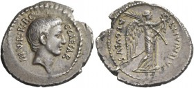 C. Caesar Octavianus and L. Livineius Regulus. Denarius 42, AR 3.72 g. C·CAESAR – III.VIR·R·P.C· Head of Octavian r. with light beard. Rev. L·LIVINEIV...