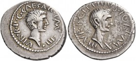 M. Aemilius Lepidus and C. Caesar Octavianus. Denarius, Italy 42, AR 3.74 g. LEPIDVS·PONT·MAX – III·V·R·P·C Bare head of M. Lepidus r. Rev. CAESAR·IMP...