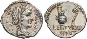 C. Cassius and Lentulus Spint. Denarius, mint moving with Brutus and Cassius 43-42, AR 3.76 g. C·CASSI·IMP – LEIBERTAS Veiled head of Libertas r. Rev....