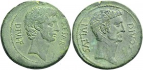 Octavianus. Bronze, Italy 38, Æ 16.95 g. CAESAR – DIVI·F Bare head of Octavian r. Rev. DIVOS – IVLIVS Laureate head of Julius Caesar r. Babelon Julia ...