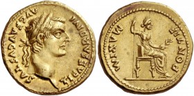 Tiberius, 14 – 37. Aureus, Lugdunum 14-37, AV 7.80 g. TI CAESAR DIVI – AVG F AVGVSTVS Laureate head r. Rev. PONTIF MAXIM Draped female figure (Livia a...