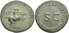 Tiberius, 14 – 37, in the name of Nero and Drusus caesares. Dupondius circa 40-41, Æ 15.31 g. NERO ET DRVSVS CAESARES Nero and Drusus on prancing hors...