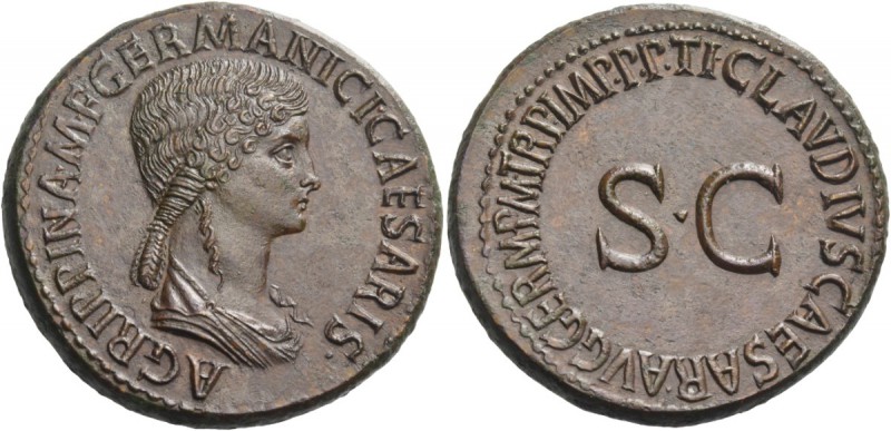 Tiberius, 14 – 37, in the name of Agrippina Senior, mother of Gaius. Sestertius ...