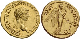 Claudius, 41 – 54. Aureus 46-47, AV 7.72 g. TI CLAVD CAESAR AVG P M TR P VI IMP XI Laureate head r. Rev. PACI – AVGVSTAE Pax-Nemesis, winged, advancin...