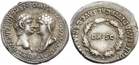 Nero, 54 – 68. Denarius end 54, AR 3.55 g. AGRIPP AVG DIVI CLAVD NERONIS CAES MATER Confronted busts of Nero, bare, and Agrippina II, draped. Rev. [NE...