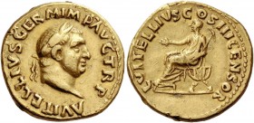 Vitellius, January - December 69. Aureus circa late April to December 69, AV 7.22 g. A VITELLIVS GERM IMP AVG TR P Laureate head of Vitellius r. Rev. ...