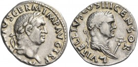 Vitellius, January - December 69. Denarius circa late April to December 69, AR 3.47 g. [A VITELL]IVS GERM IMP AVG TR P Laureate head of Vitellius r. R...