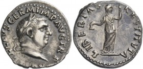 Vitellius, January - December 69. Denarius circa late April to December 69, AR 3.47 g. A VITELLIVS GERM IMP AVG TR P Laureate head of Vitellius r. Rev...