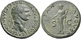 Domitian, 81 -96. Sestertius, Eastern mint (Thrace ?) 82, Æ 25.65 g. CAES DIVI AVG VESP F DOMITIANVS COS VII Laureate head r. Rev. PAX – AVGVSTI S – C...