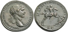 Trajan, 98 – 117. Sestertius, circa 104/105-107, Æ 25.08 g. IMP CAES NERVAE TRAIANO AVG GER DAC P M TR P COS V P P Laureate bust r., with drapery on l...