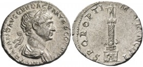 Trajan, 98 – 117. Denarius circa early 113-summer 114, AR 2.70 g. IMP TRAIANO AVG GER DAC P M TR P COS VI P P Laureate and draped bust r. Rev. S P Q R...