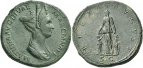 Matidia, niece of Trajan. Sestertius 112-117, Æ 27.81 g. MATIDIA AVG DIVAE – MARCIANAE F Draped bust r., hair arranged in coils on crown of head, surm...
