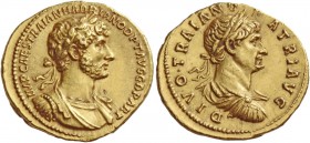 Hadrian, 117 – 138. Aureus 117, AV 7.20 g. IMP CAES TRAIAN HADRIANO AVG G D PART Laureate and cuirassed bust of Hadrian r., with drapery on l. shoulde...