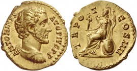 Antoninus Pius, 138 – 161. Aureus 145-161, AV 7.25 g. ANTONINVS – AVG PIVS P P Bareheaded and cuirassed bust r., with drapery on l. shoulder. Rev. TR ...