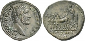Antoninus Pius, 138 – 161. Sestertius 145-161, Æ 22.89 g. ANTONINVS AVG – PIVS P P TR P Laureate head r. Rev. Antoninus in slow quadriga l. holding ea...