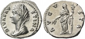 Faustina I, wife of Antoninus Pius. Diva Faustina. Denarius after 141, AV 3.51 g. DIVA FAV– STINA Draped and veiled bust l., hair waved and coiled on ...